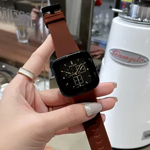 TICTOC Fashion Square Quartz Watch Alloy Case Silicone Strap Rhinestone Dial Three-Eye Decorative Neutral Women Watch