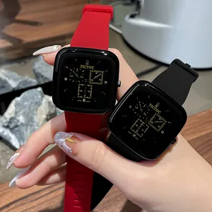 TICTOC fashion unisex silicone watch with three-eye square dial in red and black