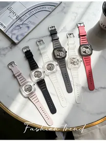 Detail view of GUOU square skeleton mechanical watches with colorful silicone straps