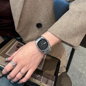 GEDI elegant retro women's quartz watch featuring silver steel band and date display