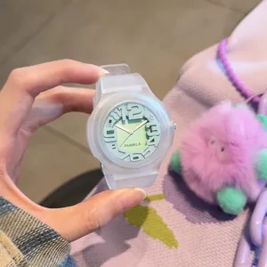 Panmila Women Quartz Watch Silicone Strap Korean Casual Fashion 3D Arabic Number Student Wristwatch