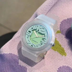 Panmila mint green quartz watch with a frosted white translucent silicone strap