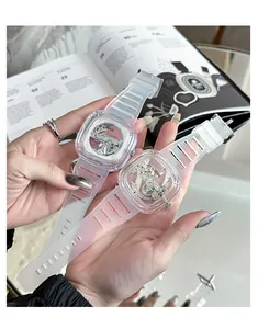 Macro view of GUOU transparent square mechanical watch with translucent silicone strap