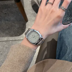 Elegant Gedi silver rounded square quartz watch with stainless steel band and calendar