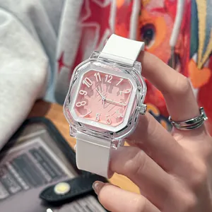Fashion PANMILA Women Square Quartz Watch Transparent Case Silicone Strap Casual Student Wristwatch Waterproof Niche Simple Watch