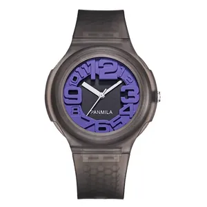 Stylish Panmila casual silicone strap watch with 3D purple numerals on a grey dial