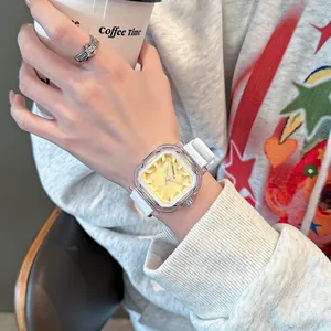 Stylish PANMILA square quartz watch with white silicone strap for modern woman