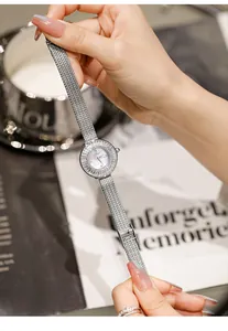 Vista dettagliata di un elegante orologio con cinturino in maglia argento e quadrante