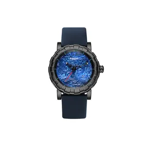 Reloj de moda para hombre con esfera de mármol azul y correa de silicona azul.