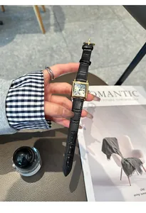 Vintage square watch for women with black croc-pattern leather strap by GUOU brand