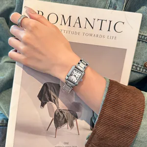 GUOU retro square steel band quartz watch for women elegant office style