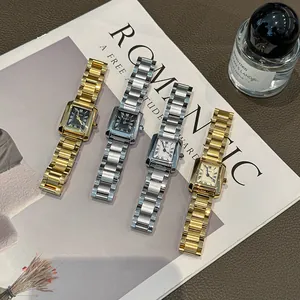 GUOU elegant square stainless steel quartz watch for women with retro luxury style.