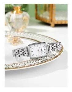 Elegante GEDI Damen Minimalistische Quadratische Quarzuhr mit silbernem Edelstahlarmband