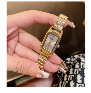 Elegant Dinimi gold-toned rectangular quartz watch with stainless steel link bracelet