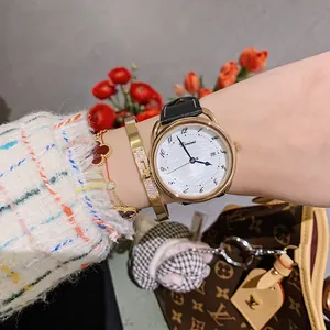 Women Quartz Watch With Shell Dial Calendar Alloy Case Microfiber Leather Strap Round Minimalist Commuting Analog Wristwatch