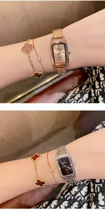 Detailed shot of Dimini elegant retro square quartz watches for women worn on the wrist