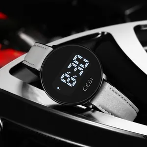 Montre électronique numérique ronde GEDI élégante avec bracelet en silicone gris