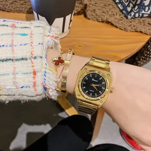 Elegant Dinimi octagonal gold stainless steel quartz watch for women's daily wear
