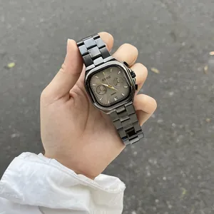 Stilvolle GUOU quadratische Quarzuhr mit Datumsanzeige und dunkelgrauem Metallarmband