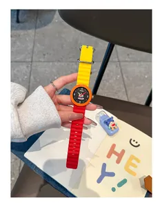 Detail view of GCCLIYO college style color-block silicone watch with cute cake illustration
