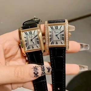 Γυναικείο Ρετρό Τετράγωνο Ρολόι Quartz Κάσα από Κράμα Δερμάτινο Λουράκι Κροκόδειλου Καντράν με Ρωμαϊκούς Αριθμούς Στρας Επαγγελματικό