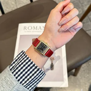Elegant GUOU vintage rectangular women's watch featuring a red crocodile leather strap