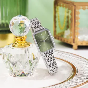 Elegante GEDI Damen Quarzuhr mit grünem Zifferblatt und silbernem Stahlband