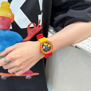 Vibrant dopamine-style cartoon watch featuring stars and moon with silicone strap