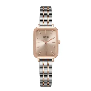 GEDI elegante Damen-Quarzuhr mit quadratischem Gehäuse und zweifarbigem Stahlband