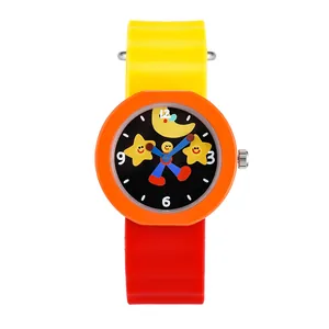 Vibrant cartoon children's watch featuring a color-clash silicone strap and star dial