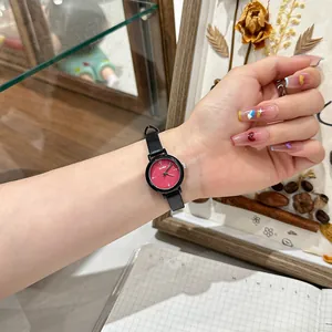 Trendy Gcclyo small round wristwatch with vibrant red dial and black leather strap