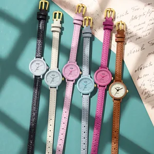 Minimalist GEDI small quartz watches for women with colorful textured leather straps