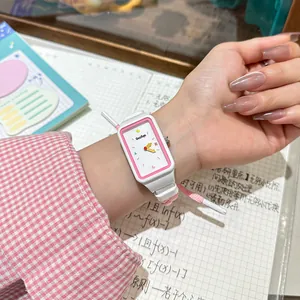 Reloj cuadrado lindo estilo dopamina para niñas con correa de cuerda trenzada rosa