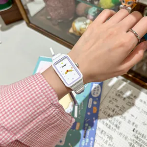 Reloj de estudiante dopamina rectangular blanco minimalista con esfera de colores y bisel