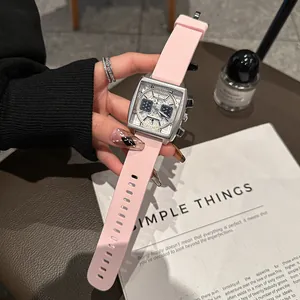 Reloj de cuarzo cuadrado GUOU con correa de silicona rosa de moda foto de estilo