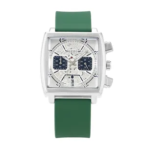 Elegante reloj de cuarzo cuadrado plateado con esfera de esqueleto y correa de silicona