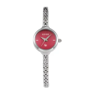 Elegante orologio al quarzo GUOU da donna con piccolo quadrante rosso e cinturino argento