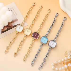 Mode Minimalistisch Damen Quarzuhr Quadratisches Zifferblatt Legierung Metallkette Armbanduhr Mit Strass Luxus Schmuck Geschenk