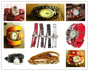 Orologi a bracciale retrò da donna con cinturini in pelle e borchie in stile romano