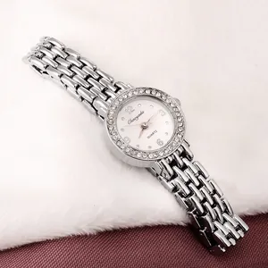 Mode Damen Quarzuhr Rundes Kleines Zifferblatt Strass Eingelegt Legierung Kettenband Lässige Damen Armbanduhr Dekorativer Schmuck Geschenk
