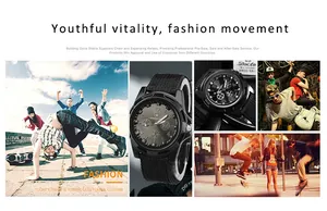 Close-up of men's sports watch with black canvas strap in outdoor lifestyle setting.