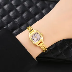 Elegante orologio al quarzo dorato da donna con quadrante rosa quadrato e cinturino