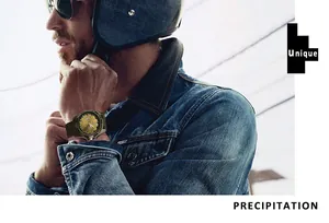 Close-up of a stylish men's outdoor sports watch with a durable canvas watch strap.