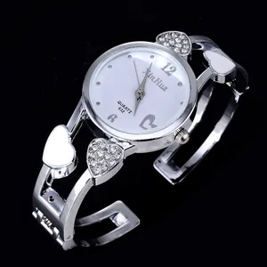 Orologio da Donna a Bracciale Rigido a Cuore Orologio al Quarzo in Lega con Strass e Design a Cuore in Smalto per Regalo