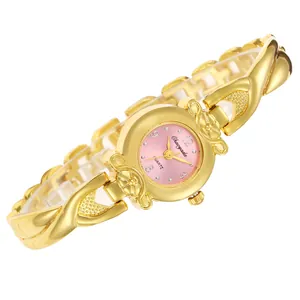 Montre à quartz dorée élégante Chaoyada avec cadran rose et bracelet floral complexe