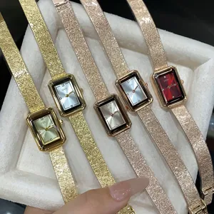 GEDI elegant small square women's quartz watches with metal texture straps