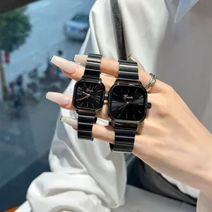 Eavanlin Square Couple Quartz Watch Women Minimalist Retro Light Luxury Alloy Wristwatch With Radial Dial Metal Strap