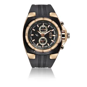 V6 Men Fashion Casual Quartz Watch Silicone Strap PC21 Movement Calendar Round Dial Business Sport Wristwatch For Men
