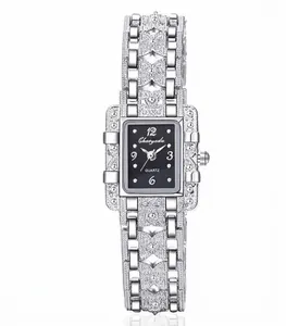 Orologio da Donna Lussuoso Stile Romano Quadrante Quadrato con Strass Cinturino in Lega di Metallo Orologio al Quarzo per Feste