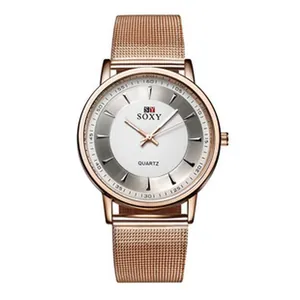 Elegante orologio al quarzo da donna con cinturino in maglia oro rosa e quadrante